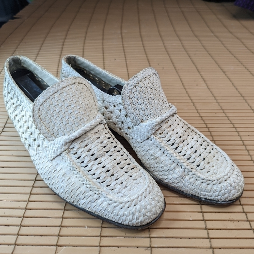 Bally Switzerland Burgos Continentals  Men Size 8 White Woven Leather Causal Loa